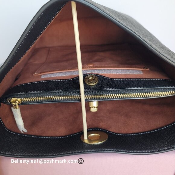 COACH Willow Polished Pebbled Leather Bucket Shoulder Bag- Black ⭐ - Picture 12 of 16